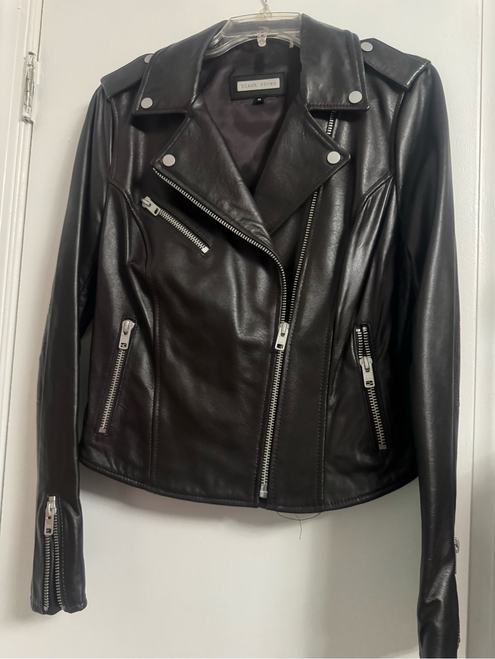 Black Rivet Espresso Leather Moto Jacket - Women's